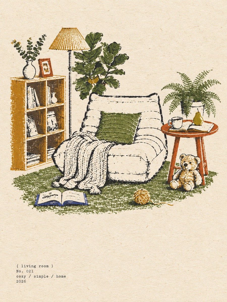 Cozy Vintage Living Room Illustration