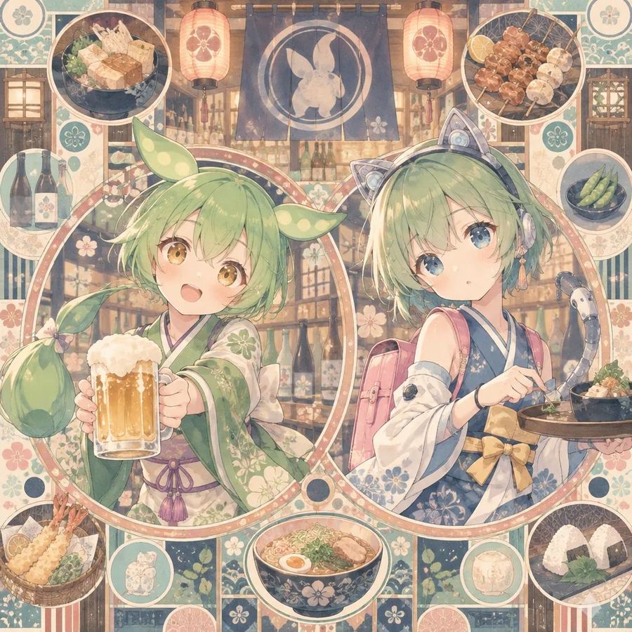 Anime Izakaya Girls and Food Collage