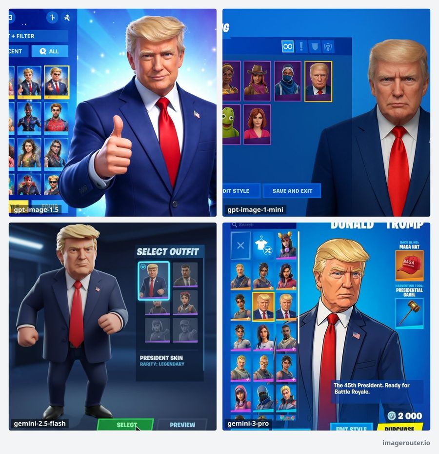 Fortnite Trump Skin Selection Menu Screenshot