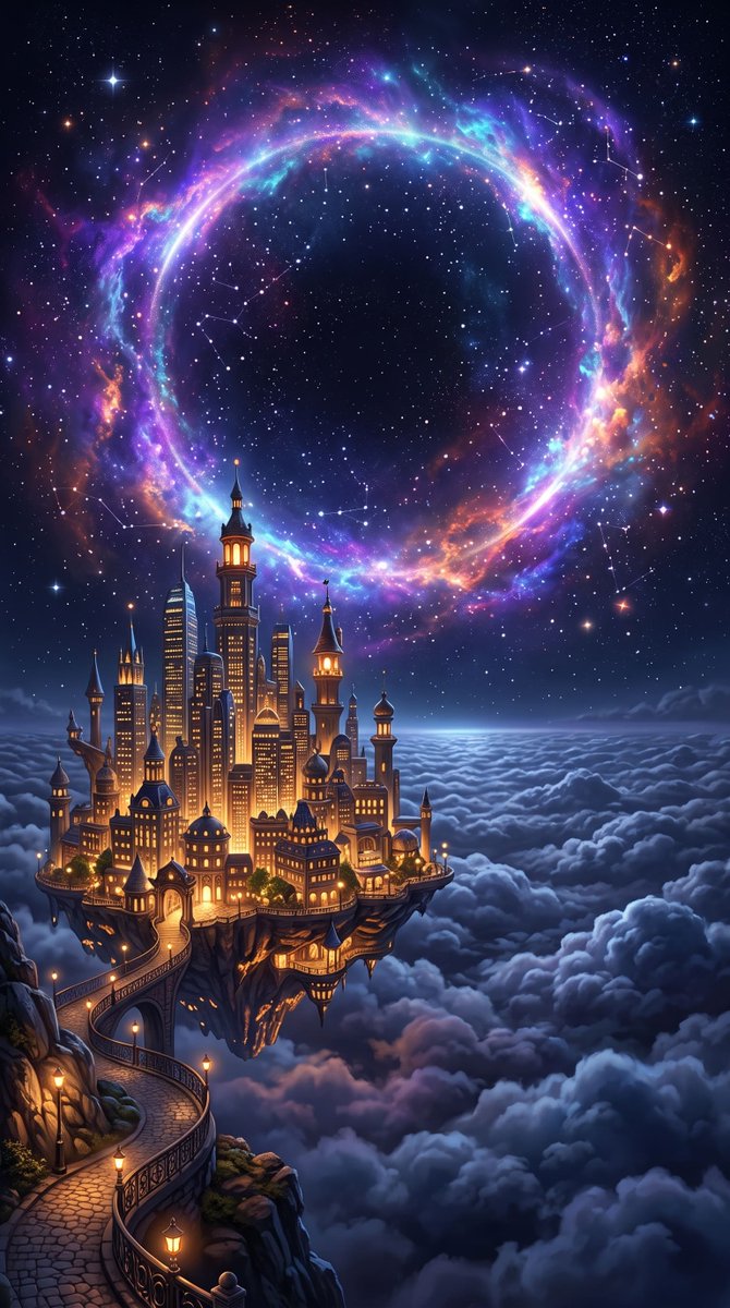 Futuristic Floating City Nebula Illustration