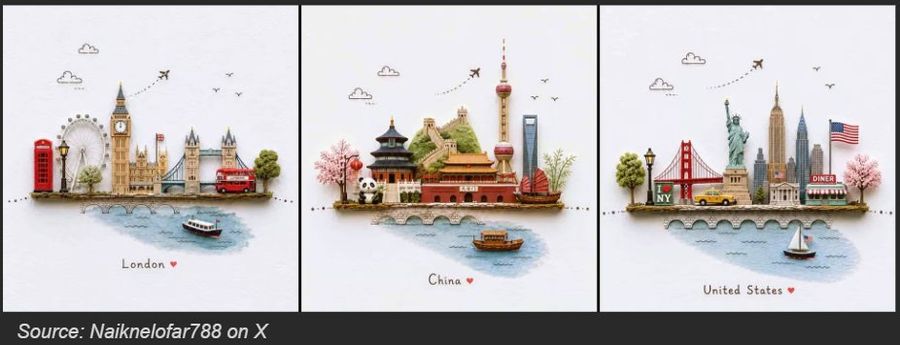 Watercolor Travel Landmark Triptych