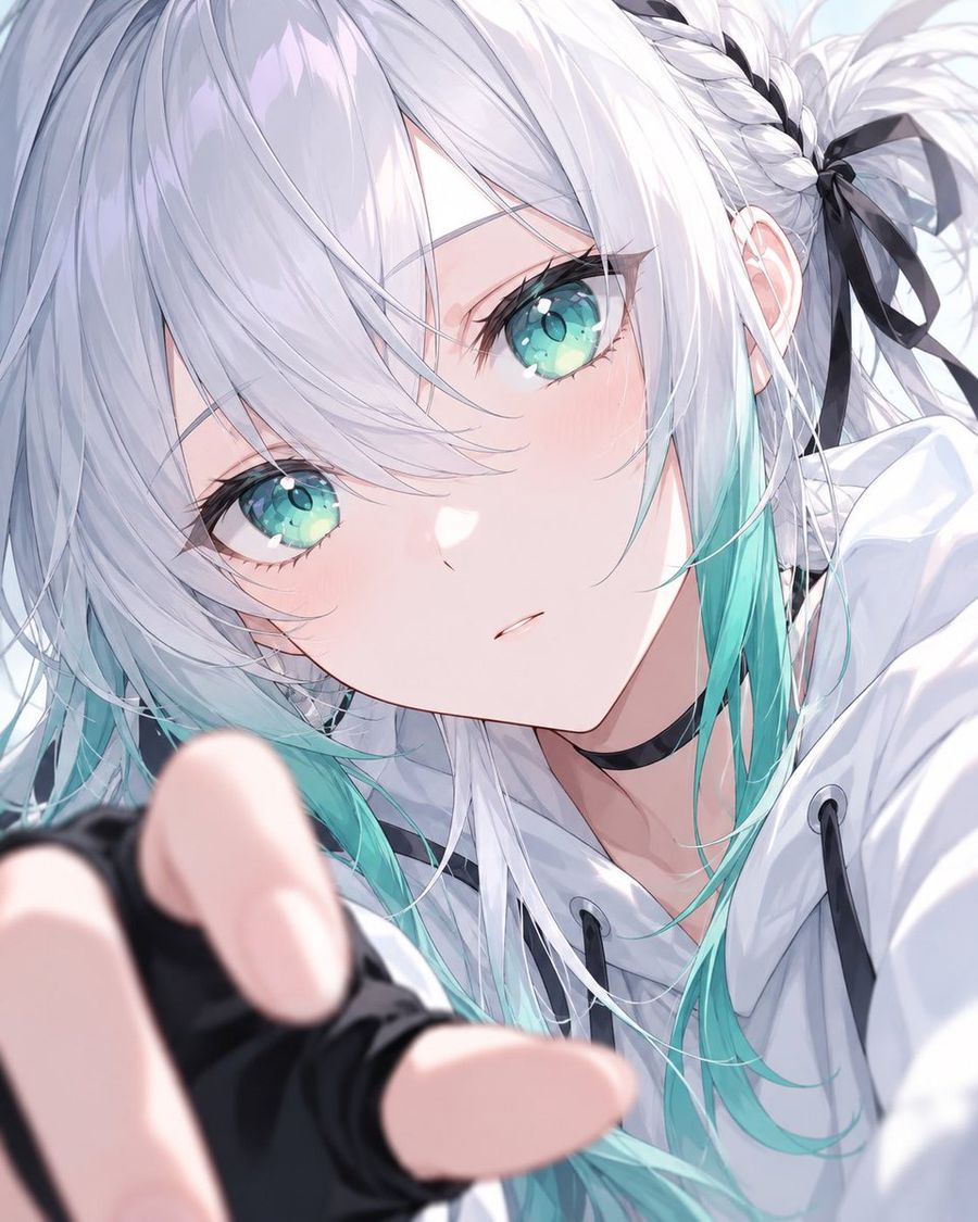 Silver-Haired Anime Girl with Cyan Eyes