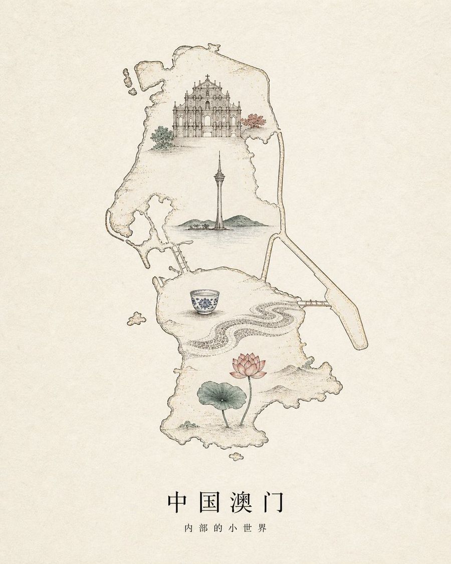 Vintage Macau Map Poster