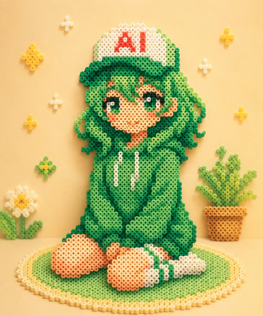 Cute Green Fuse Bead Art Girl