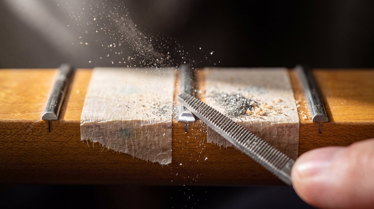 Guitar Fret Polishing Macro Photography