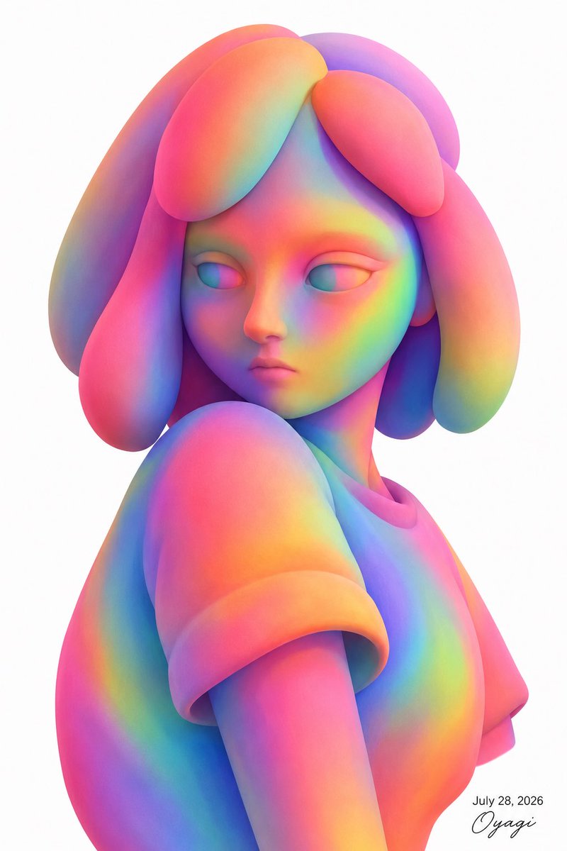 Rainbow Clay Anime Girl Portrait