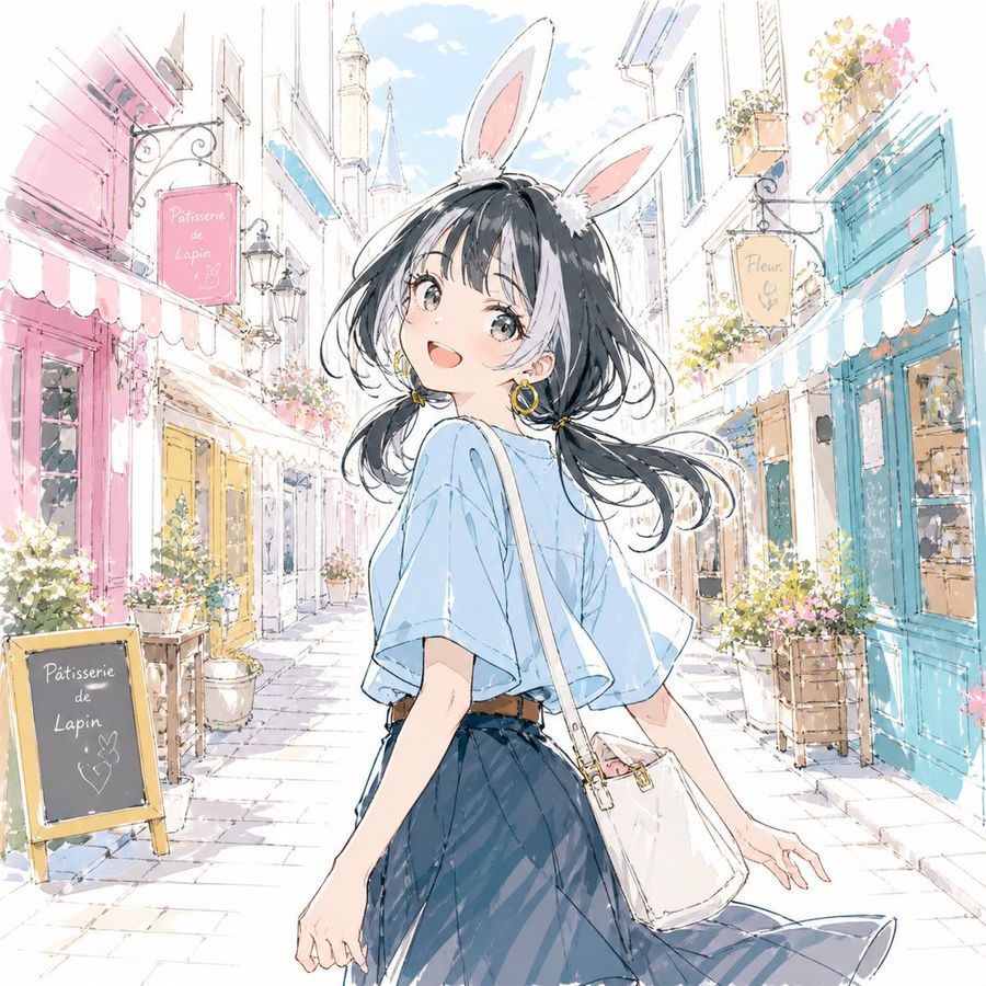 Pastel Bunny Girl Street Walk