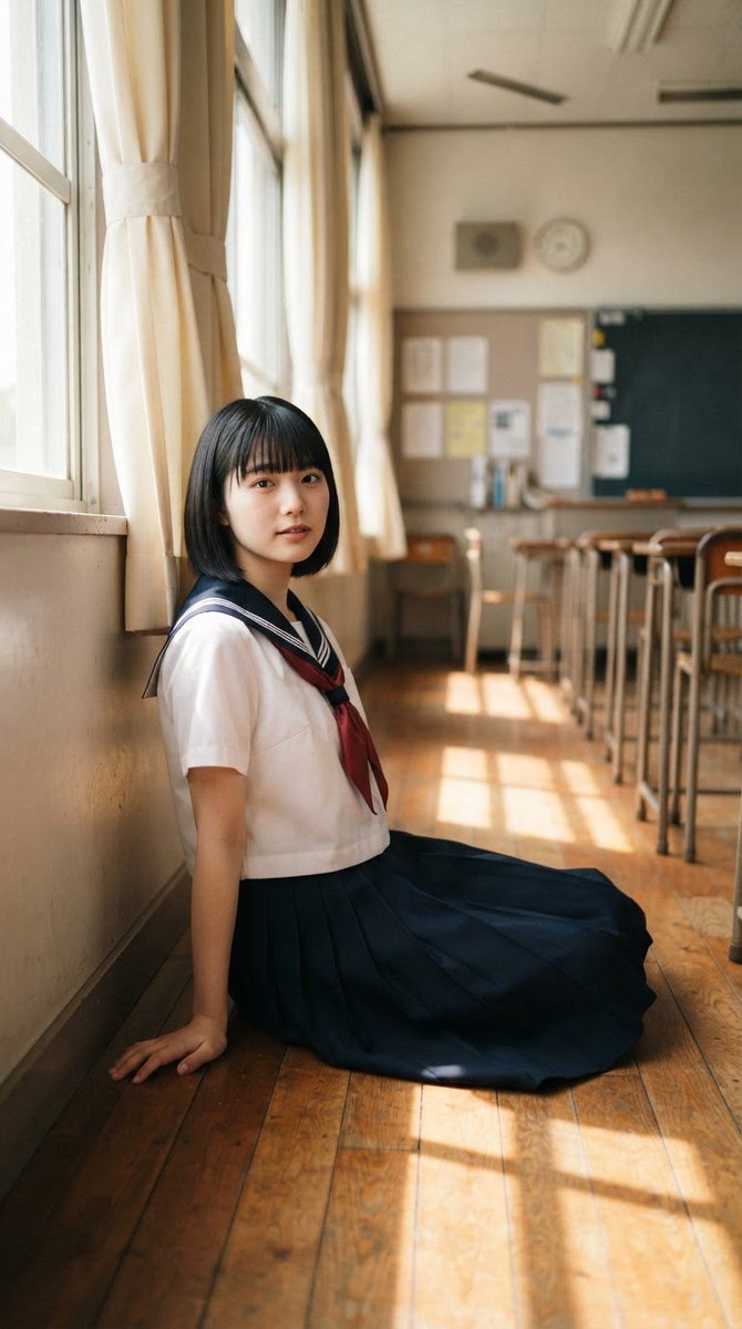 Japanese Schoolgirl Classroom Portrait