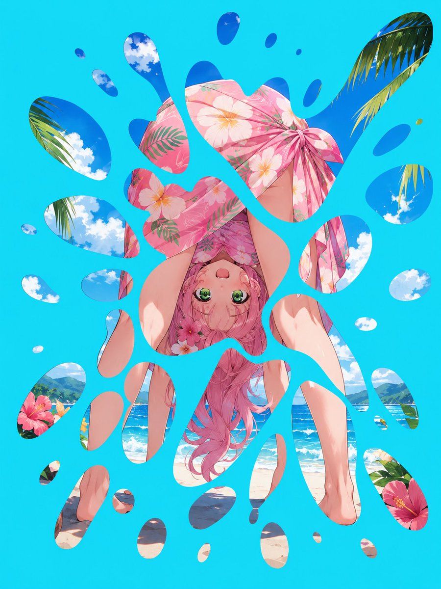 Inverted Anime Beach Illusion Art