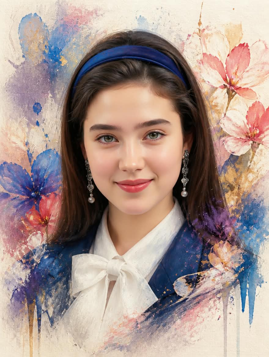 Mixed Media Floral Fashion Portrait
