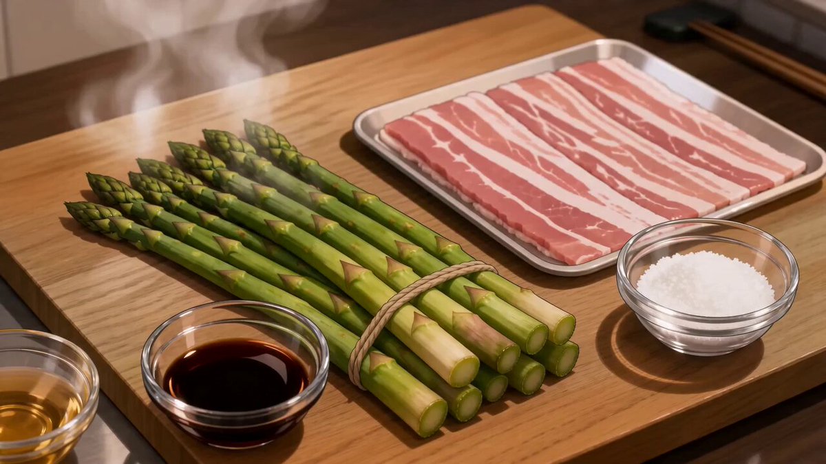Japanese Anime Style Pork Wrapped Asparagus Cooking Video