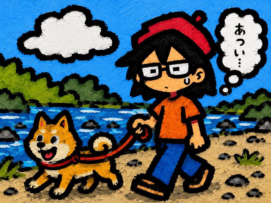 Character Walking a Dog Scene