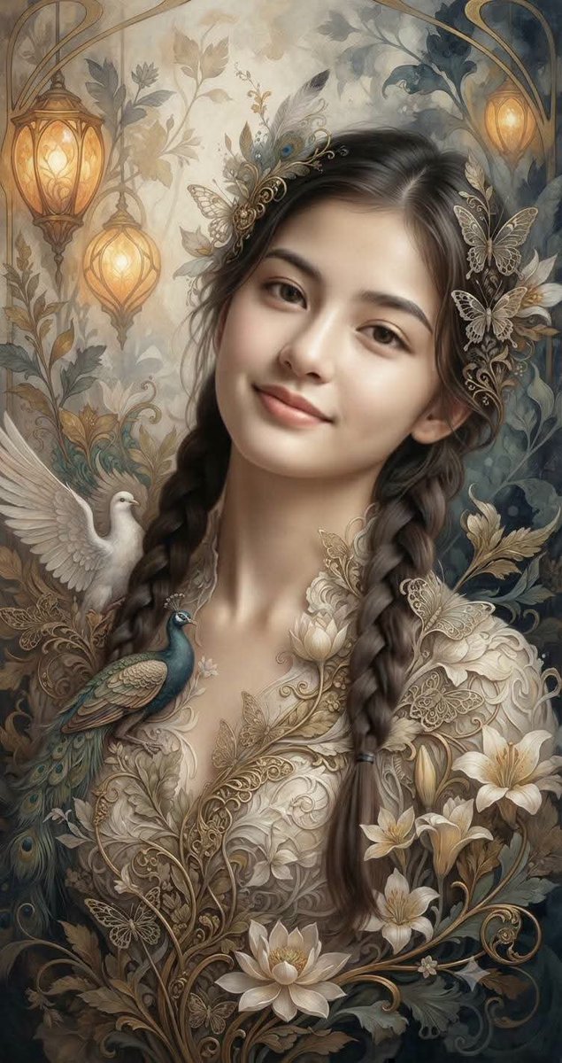 Fantasy Realism and Art Nouveau Fusion