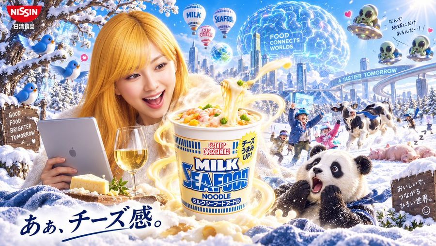 Surreal Milk Seafood Cup Noodle Ad