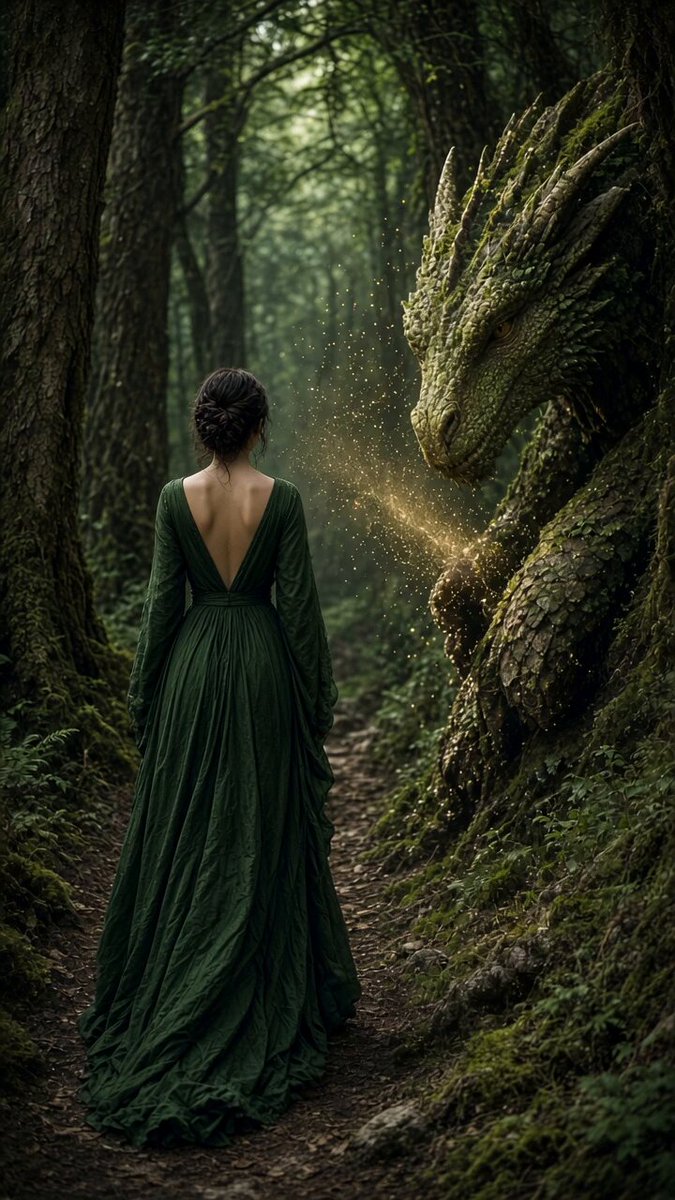 Woman and Dragon Forest Scene