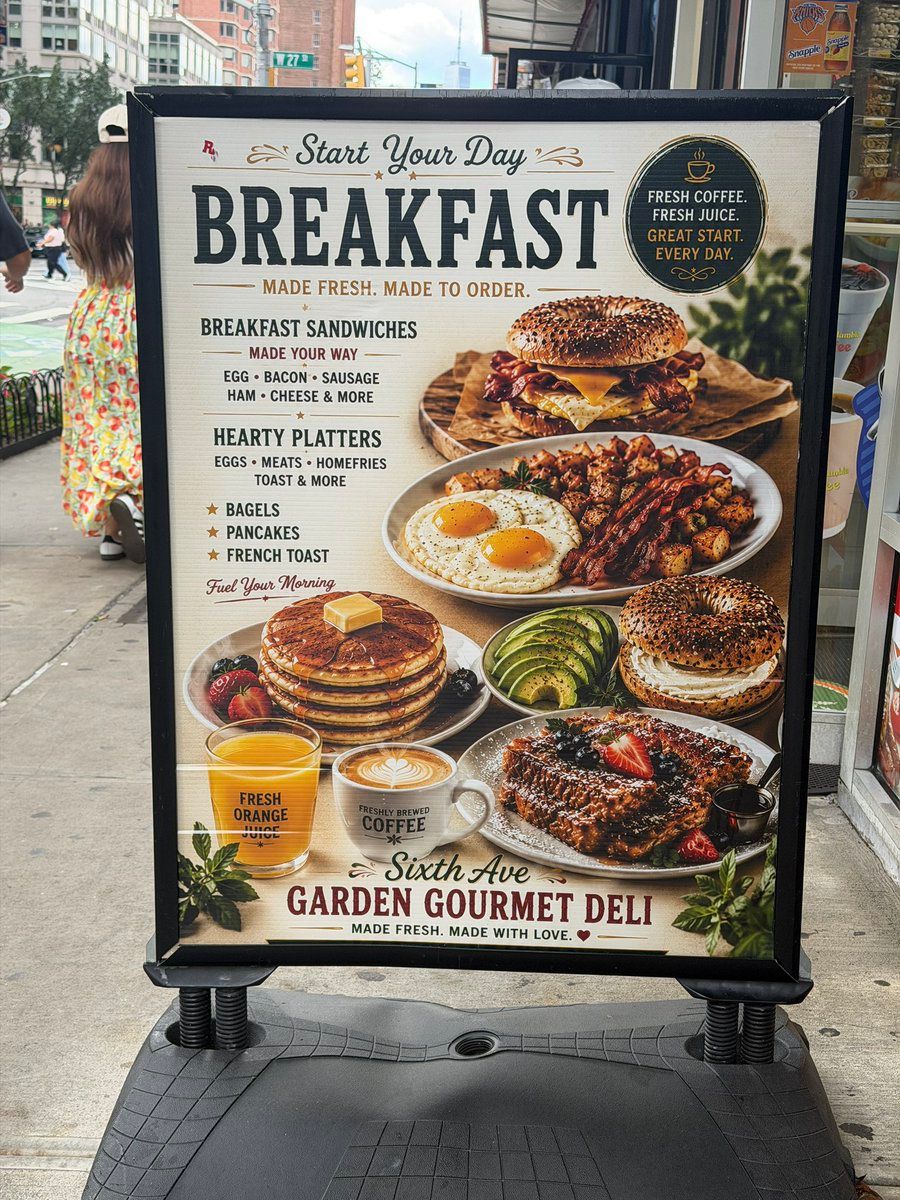 Vintage Breakfast Deli Sidewalk Sign