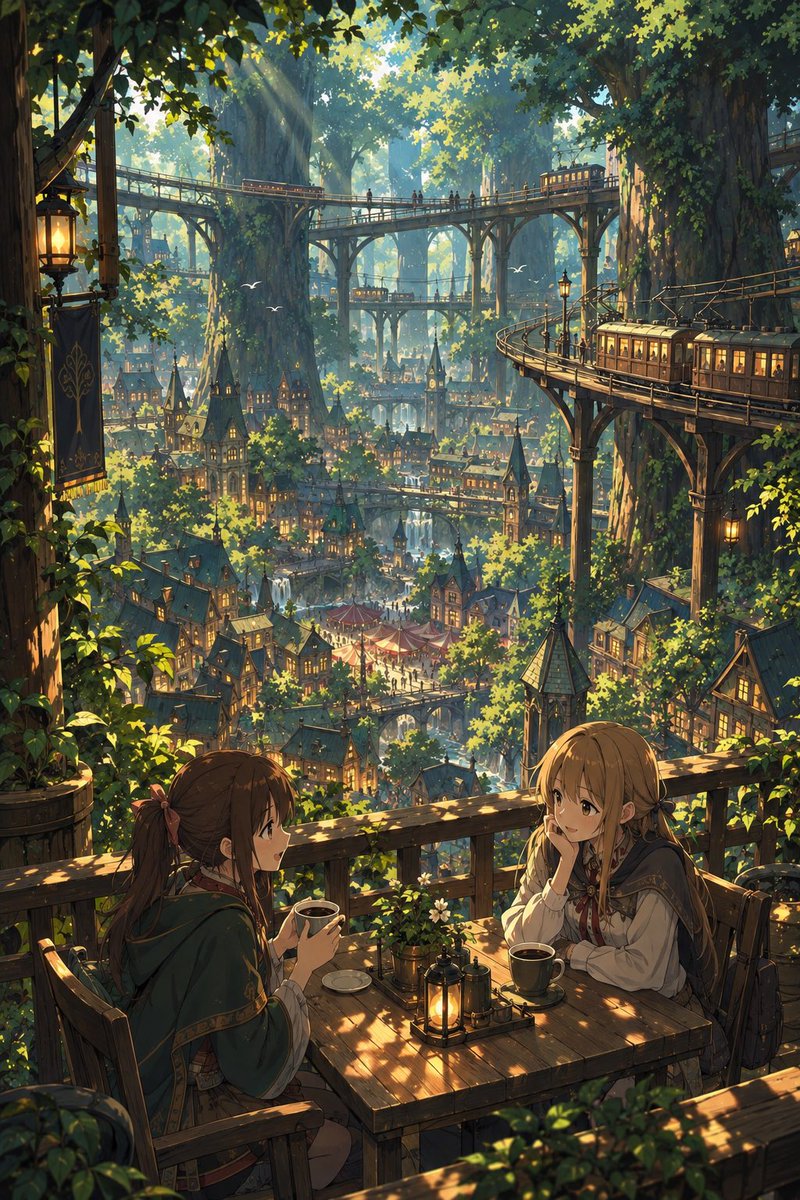 Anime Girl Coffee Date in Tree City