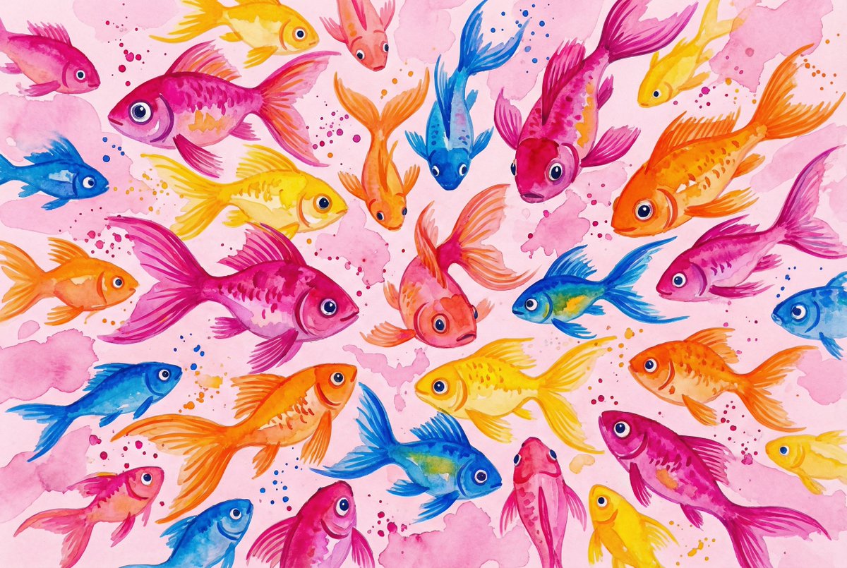 Stylized Watercolor School of Fish