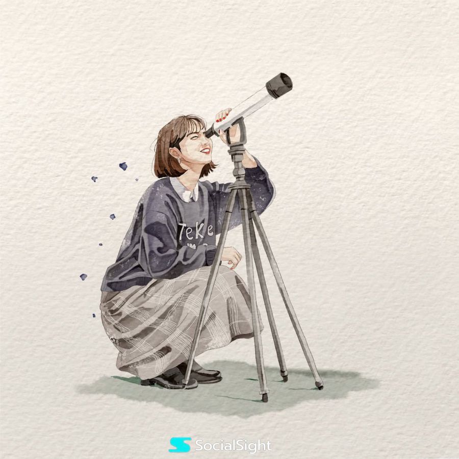 Watercolor Illustration of Woman with Binoculars