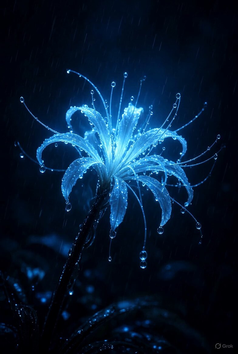 Grok Imagine Prompt: Glowing Lycoris in Rain