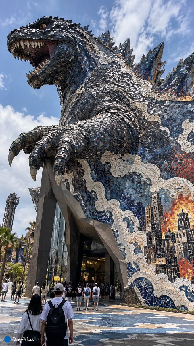 Mosaic Godzilla Theme Park Facade