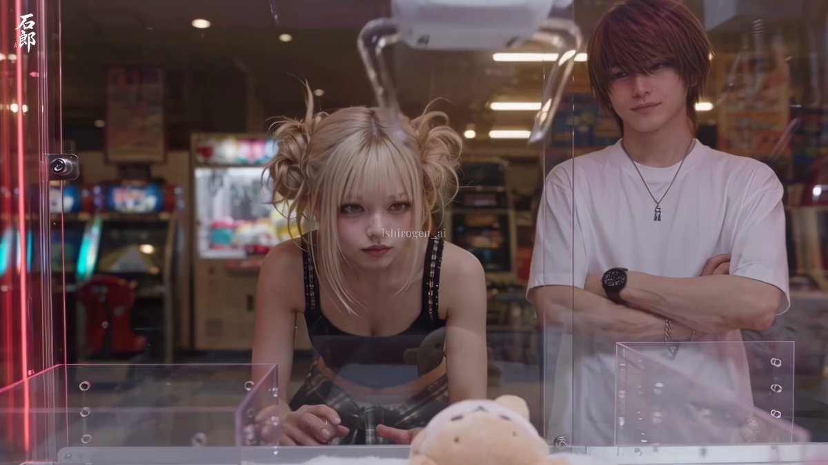 Japanese Arcade Romance Scene Prompt