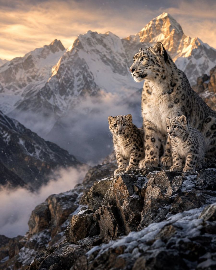Snow Leopard Family in Himalayas