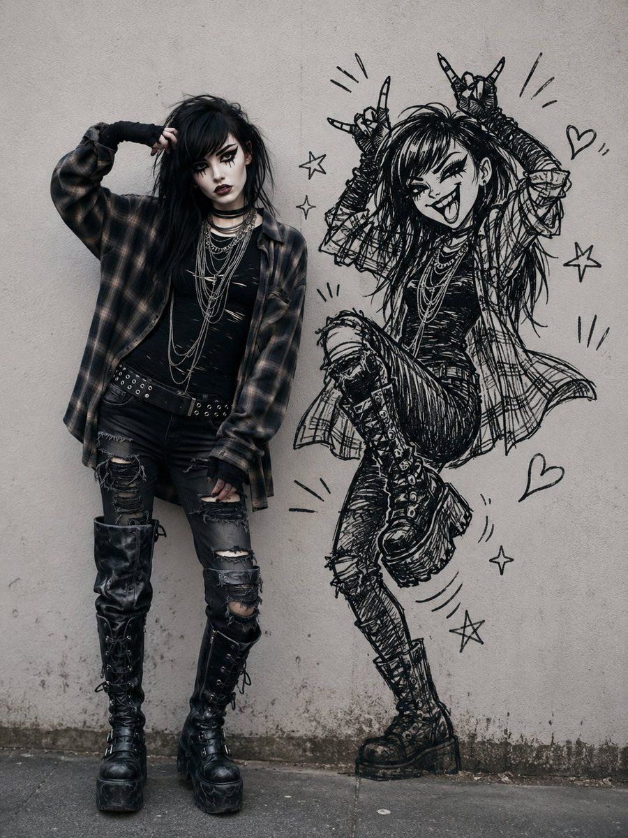 Goth Punk Girl and Graffiti Wall