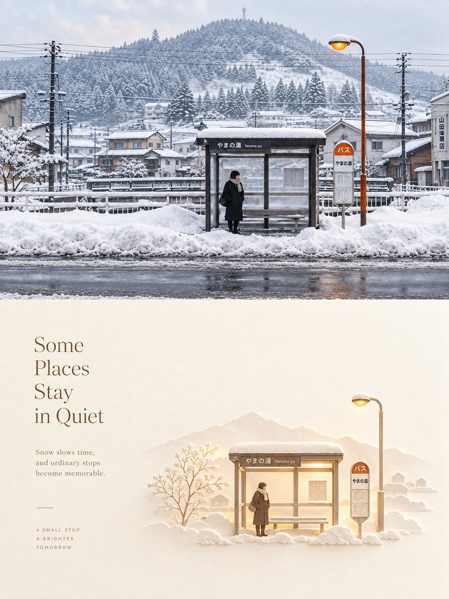 Japanese Bus Stop in Snow Diptych