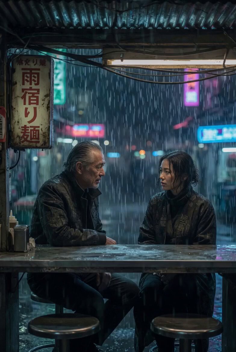 Cyberpunk Noodle Bar Scene