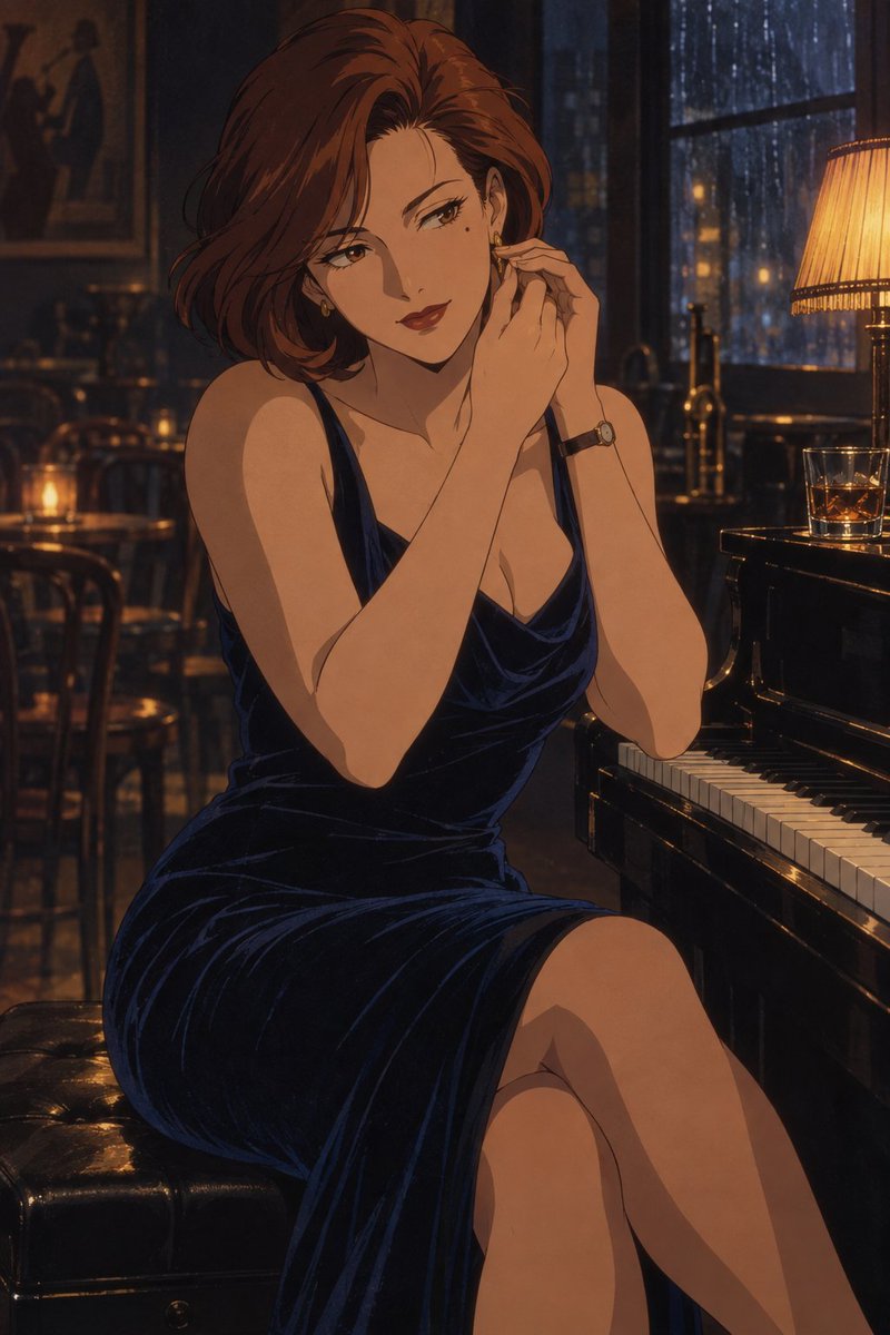 Rainy Night Jazz Bar Anime Portrait