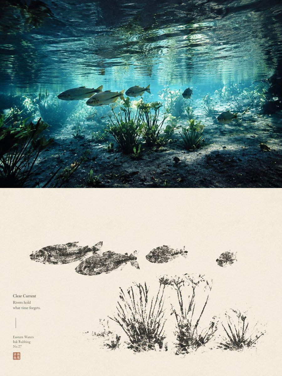 Underwater River Rubbing Diptych