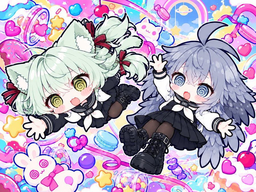 Spiral Eye Pop Art Chibi Girls