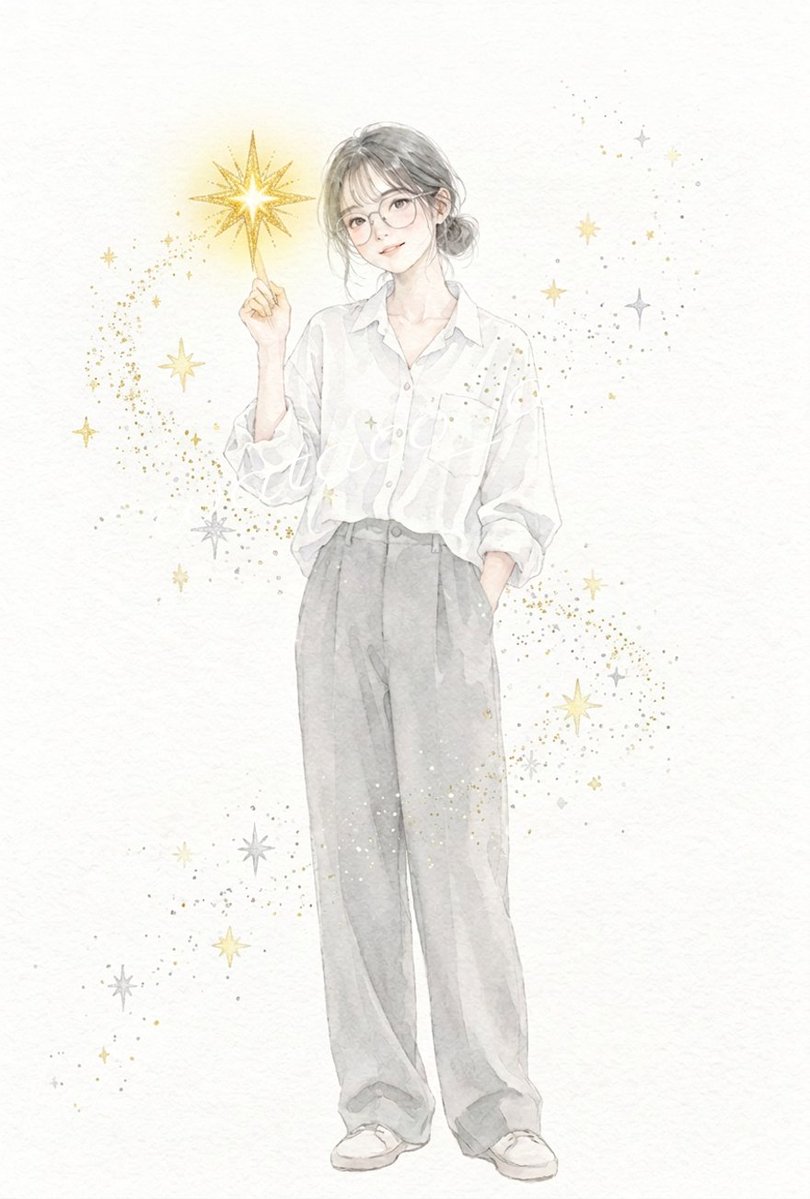 Watercolor Girl with Glowing Star Wand