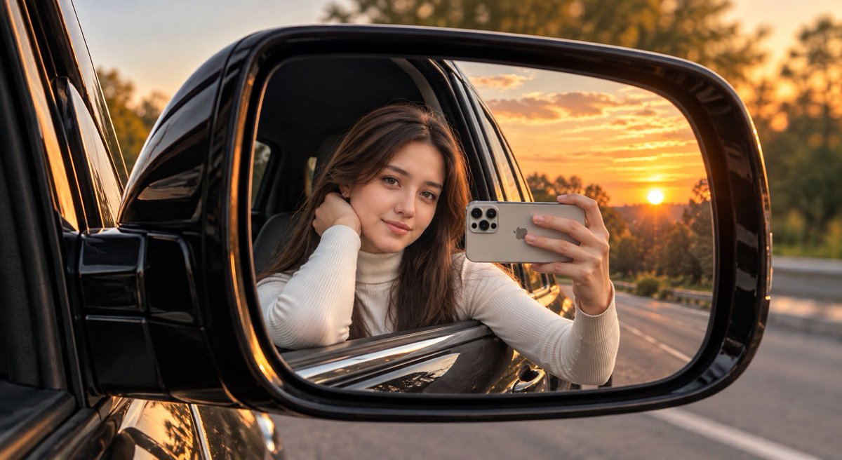 Luxury Car Side Mirror Selfie Prompt