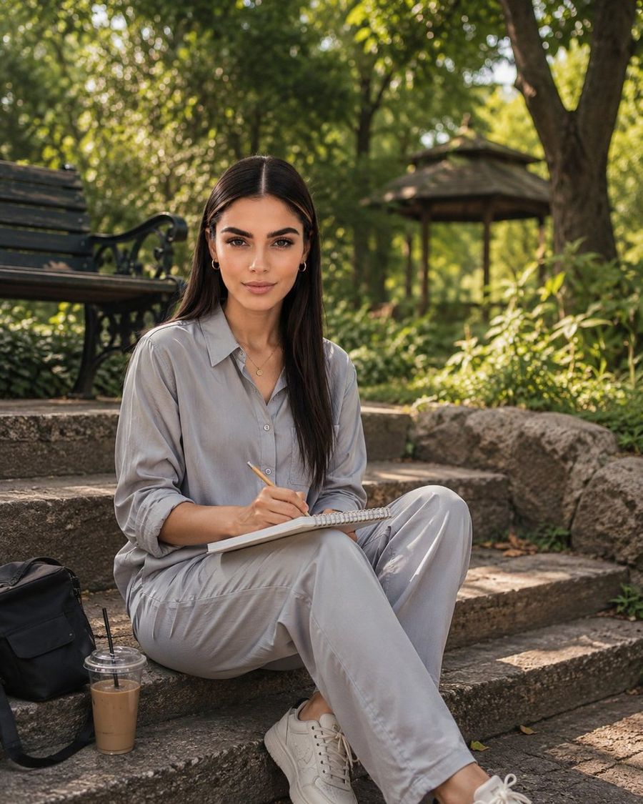 Realistic Portrait of Woman in Botanical Garden