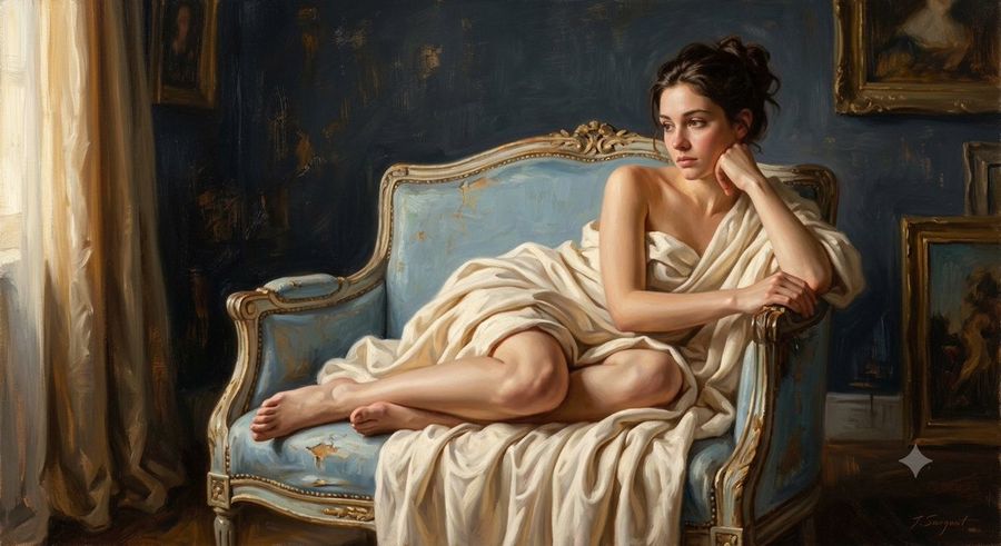 Oil Painting of a Seated Woman