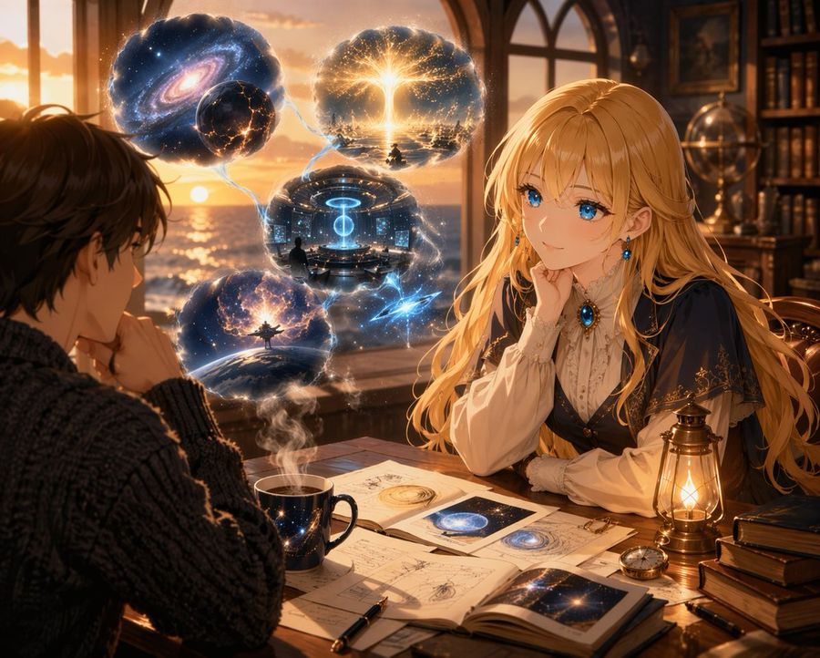 Anime Scholars with Cosmic Hologram