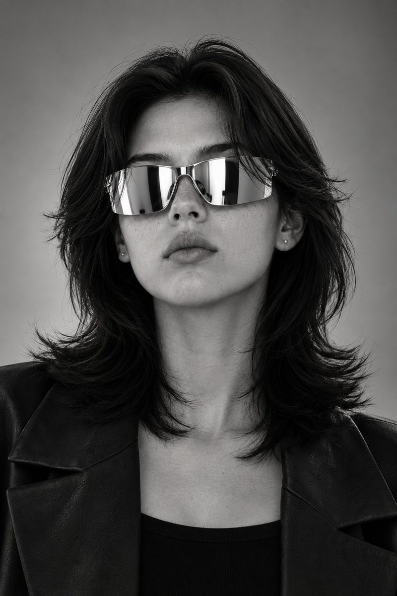 Futuristic Mirrored Sunglasses B&W Portrait