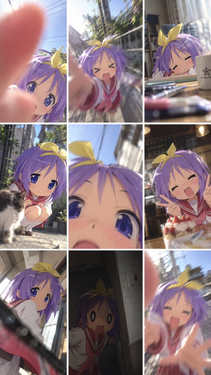 Anime Girl Selfie 3x3 Grid