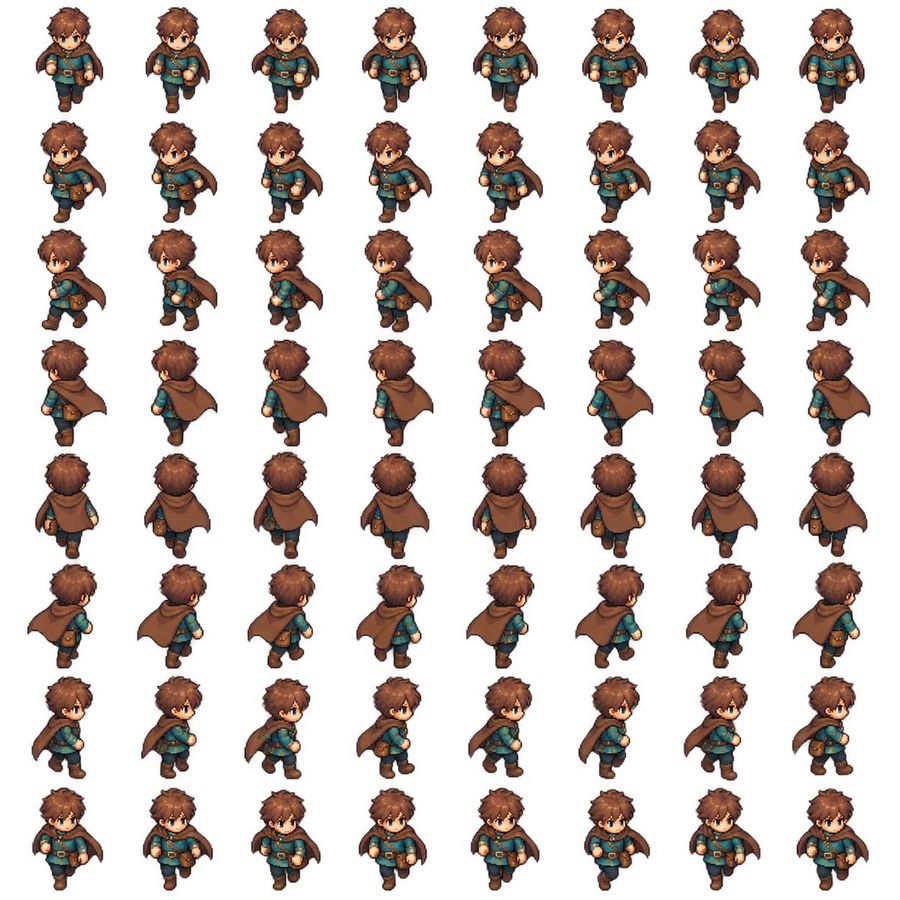 8-Direction RPG Hero Sprite Sheet