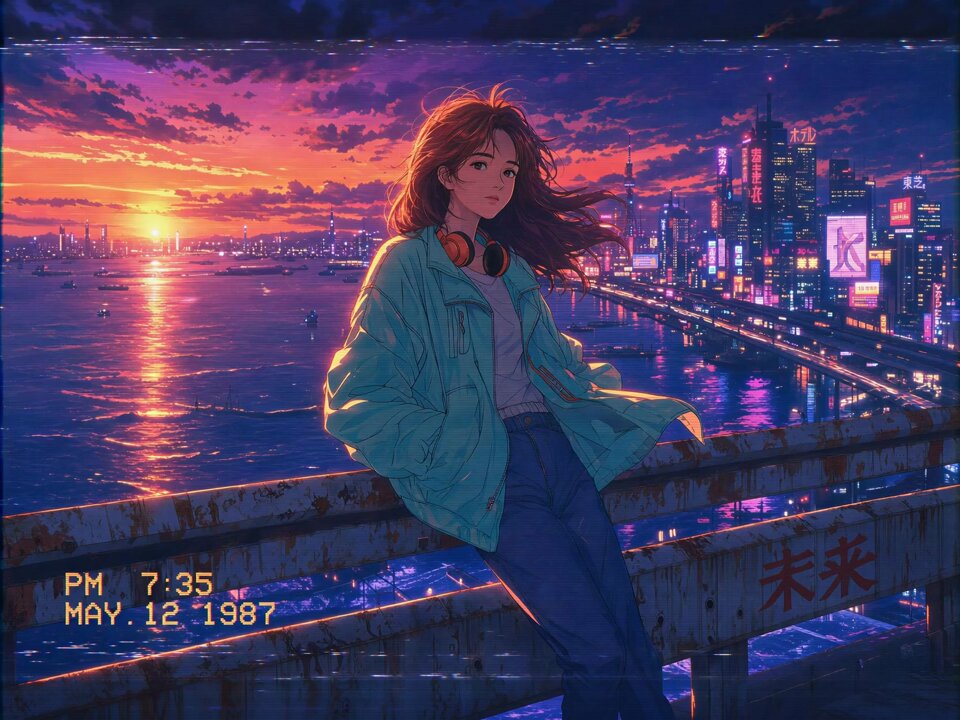80s Retro Anime Cityscape