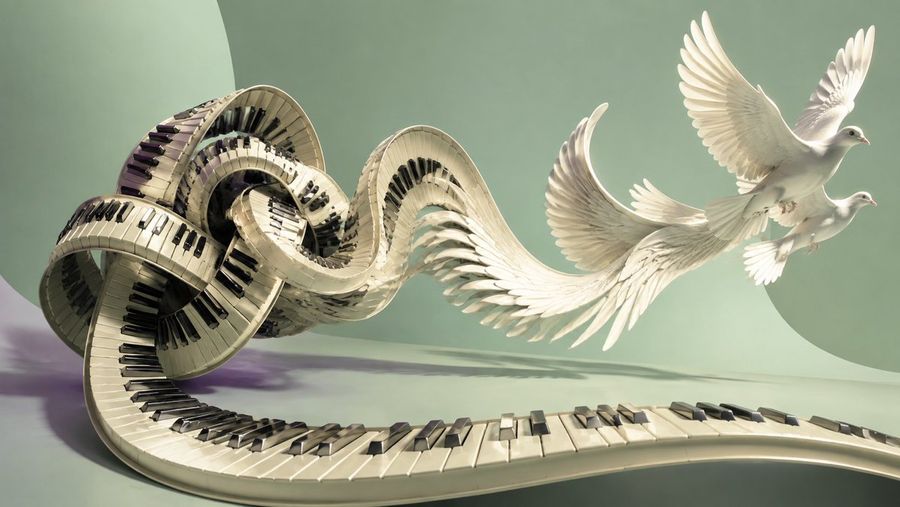 Piano Keyboard Transforming into White Doves