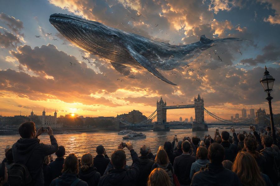 Cinematic Whale Over London Sunset