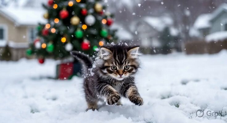 Christmas Kitten in the Snow