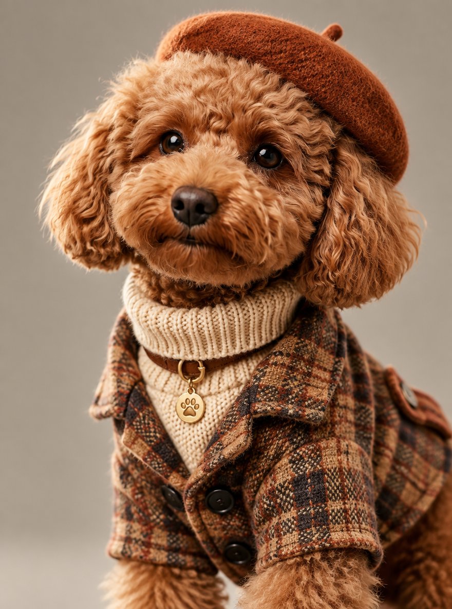 Brown Poodle in Autumn Outfit