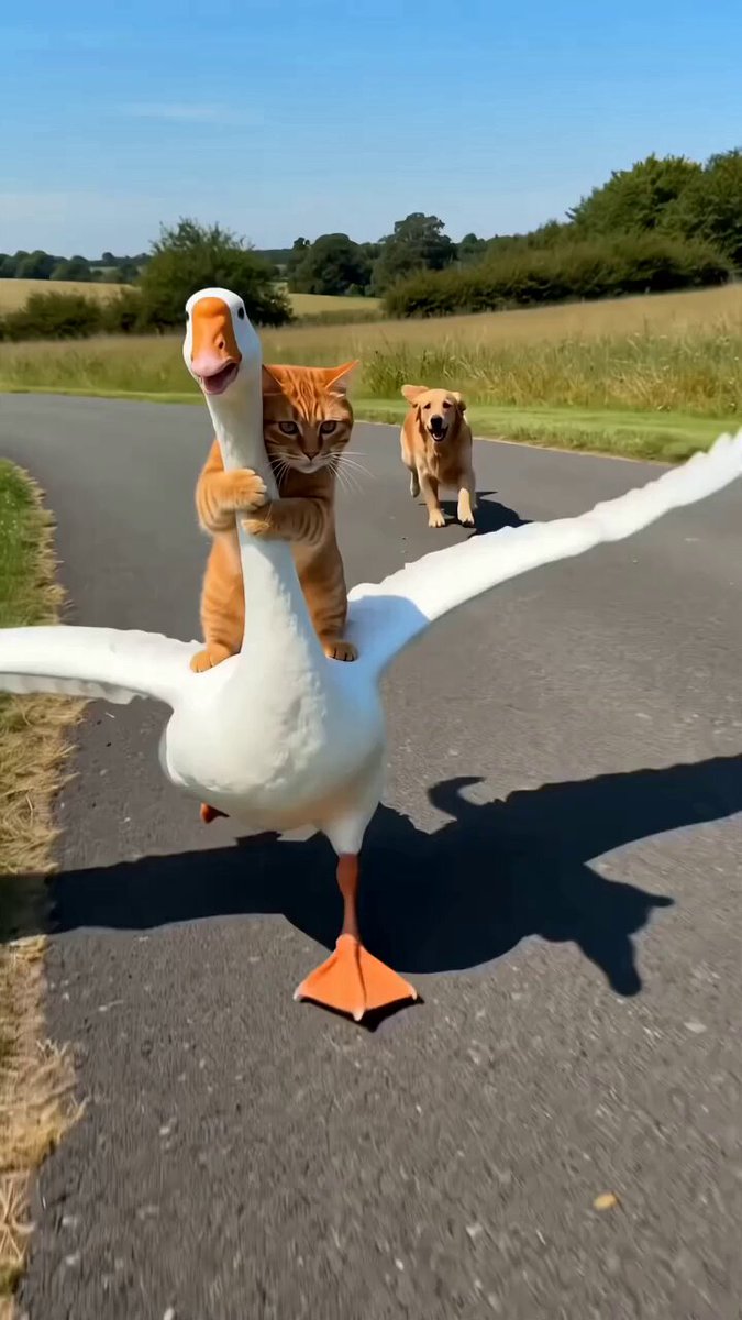 Funny Goose and Cat Chase Video Prompt