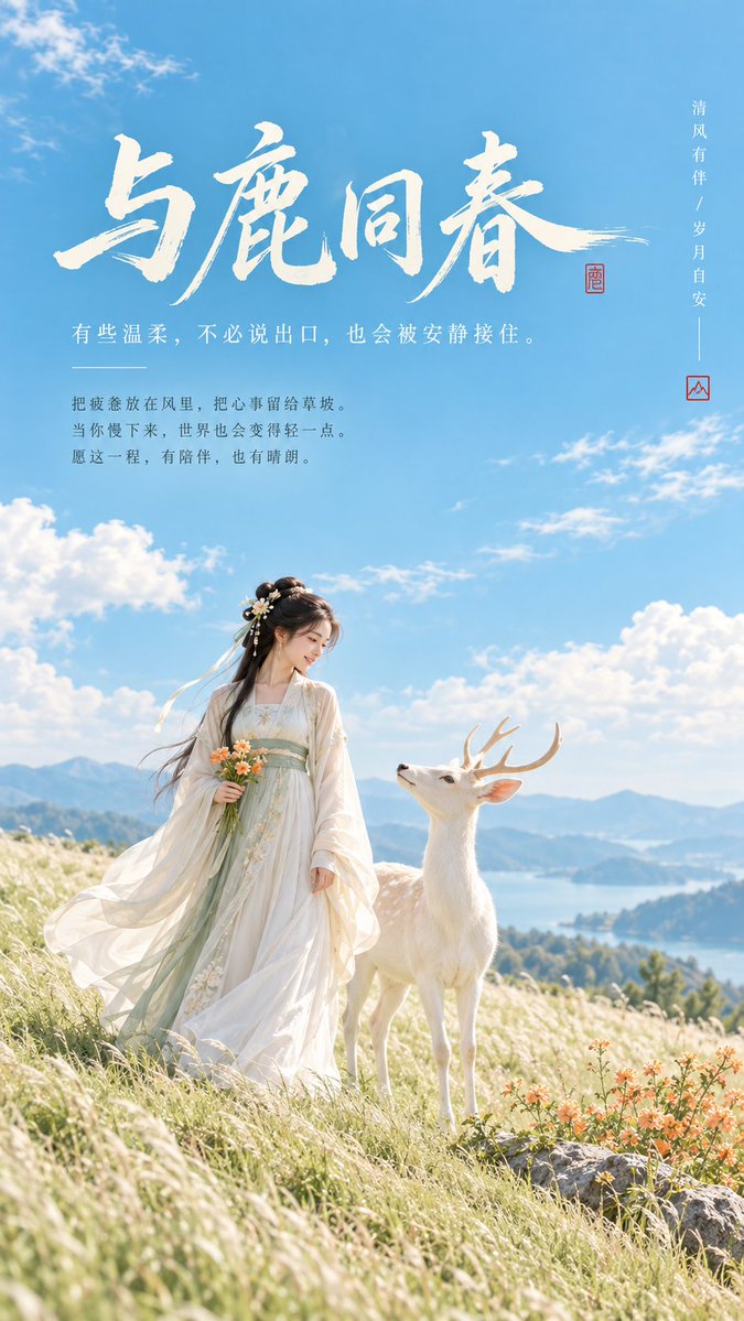 Oriental Aesthetic Deer Theme Poster Prompt