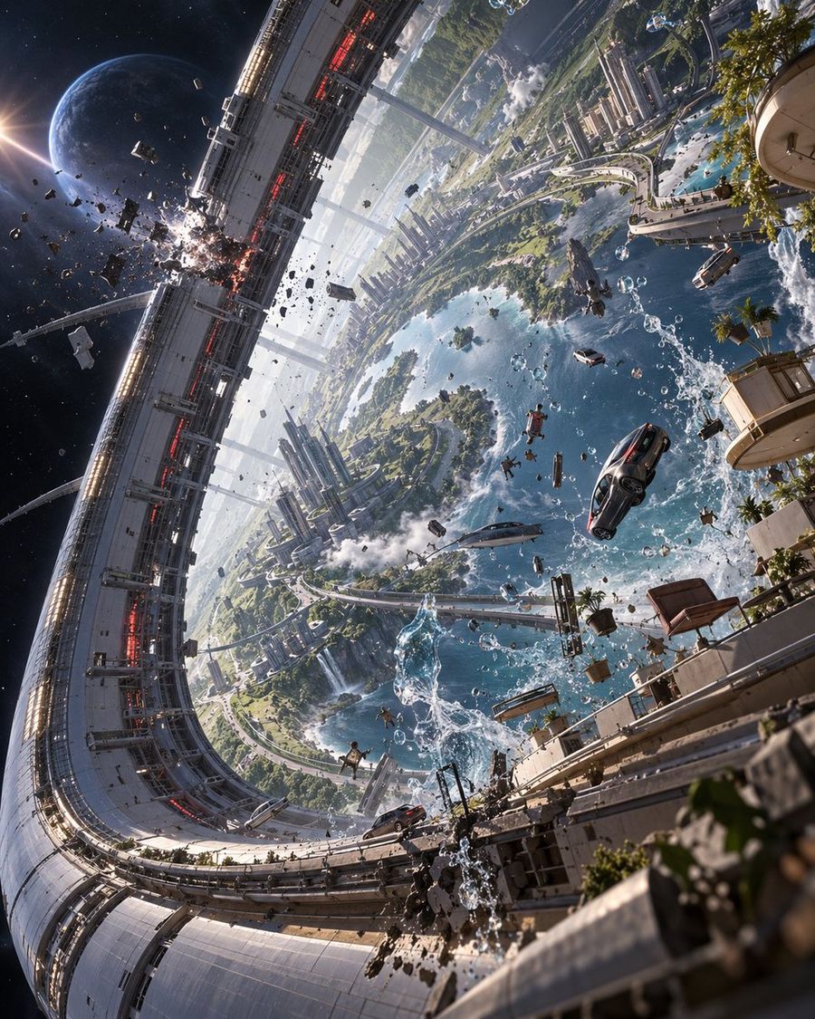 Giant Space Station Structural Failure