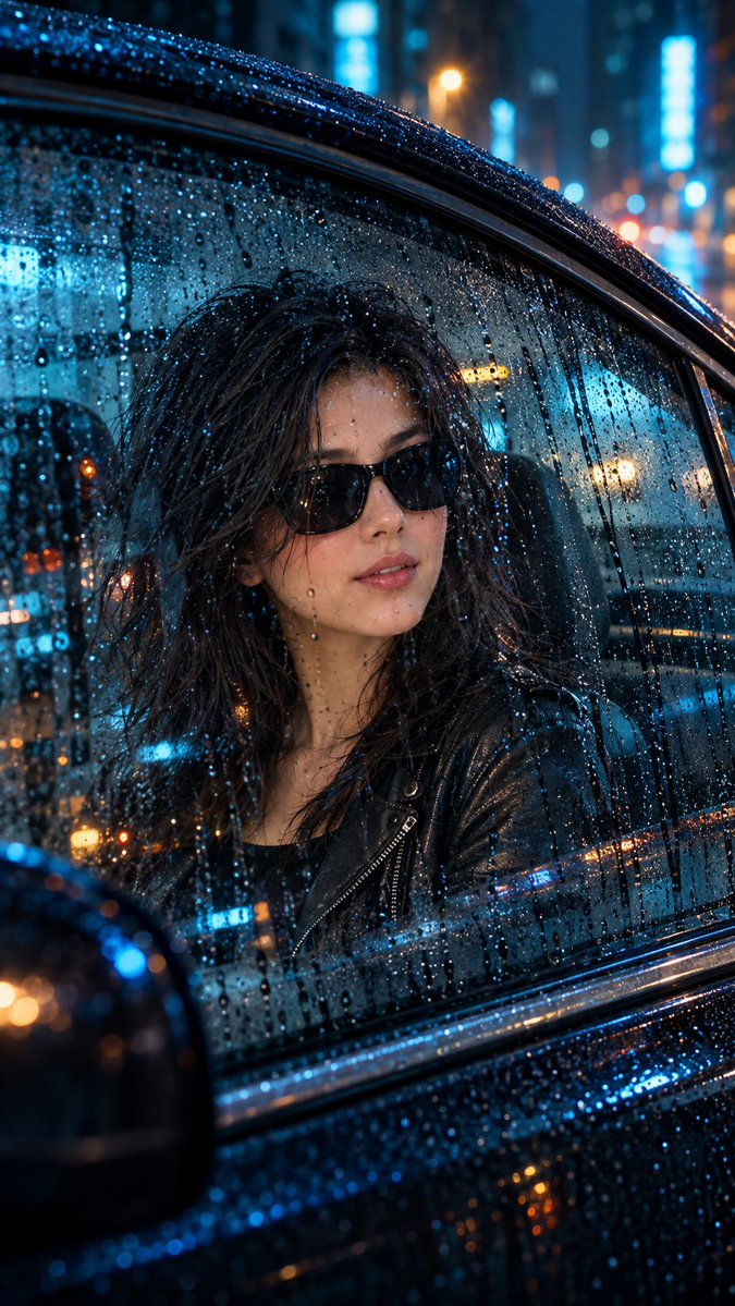 Rainy Night Cyber Noir Car Portrait
